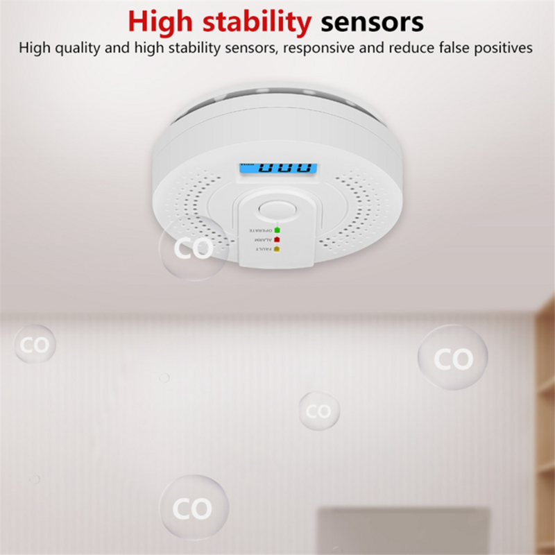 Detector de monóxido portátil para el hogar, alarma de CO con pilas no incluidas, UL2034, 1 unidad