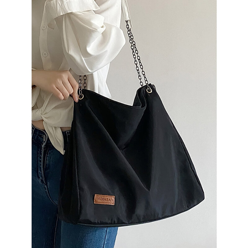 Chic borsa da donna di grande capacità Casual semplice tela borse a tracolla in Nylon moda tutto-fiammifero borsa Shopper femminile per libri Day Pack