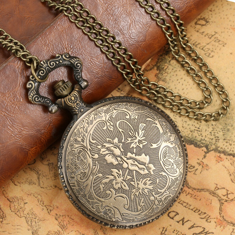 Bronze Adler Muster Quarz analoge Taschenuhr für Männer Frauen Retro-Uhr mit Halskette Kette arabische Nummer Souvenir Reloj