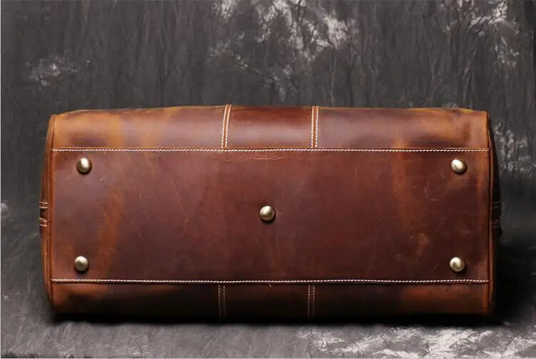 Tas Travel kulit modis asli, tas jinjing 50cm untuk bepergian, tas kulit sapi lapisan atas akhir pekan