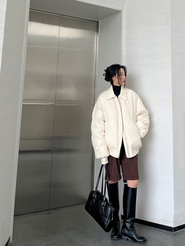 女性用の白い長袖ダウンコート,綿パッド入りコート,厚手のコットン服,ルーズユニフォーム,冬用