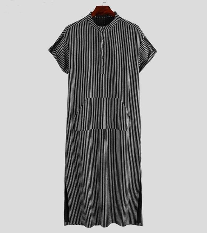 Camisas listradas de manga comprida masculina, túnica kaftana para homens, vestidos Turquia, vestido longo, 2022