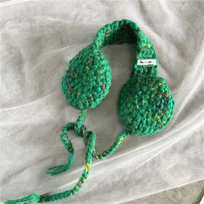 Handmade malha Hairball Earmuffs, bonito Headband, Drawstring protetor de ouvido, retro proteção auricular, outono e inverno