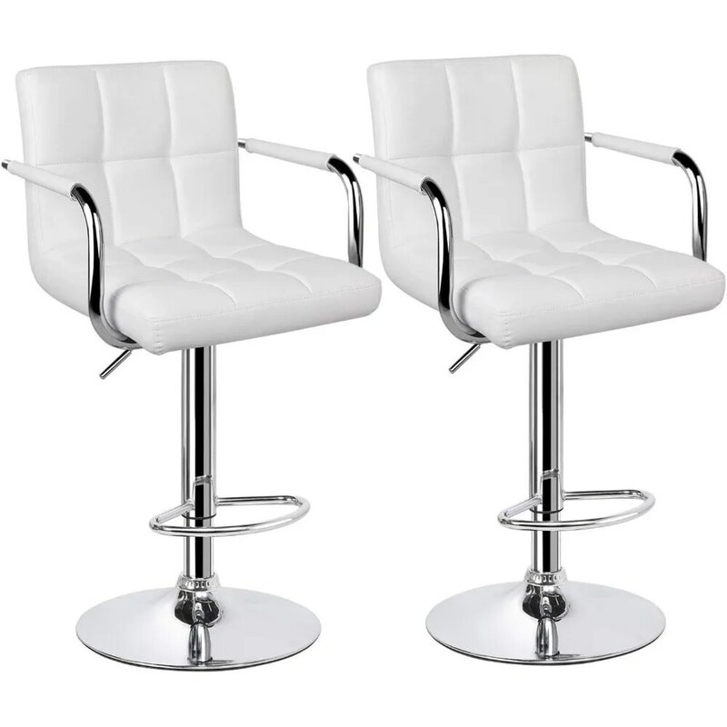 Tall Bar Stools Set of 2 Modern Square PU Leather Adjustable BarStools Counter Height Stools
