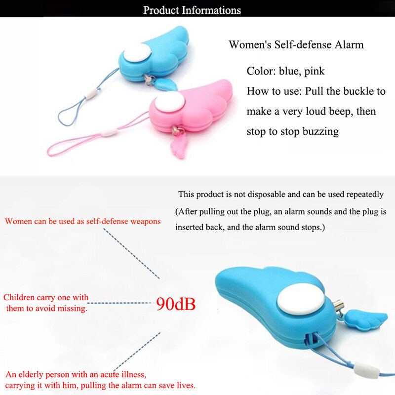 90dB ABS allarme di autodifesa dispositivo di allarme di protezione portachiavi personale per donne bambini protezione di sicurezza per anziani allarme di emergenza
