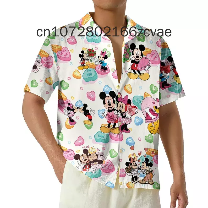 Camisa havaiana feminina e masculina disney, de botão, manga curta, casual, nova, 2024