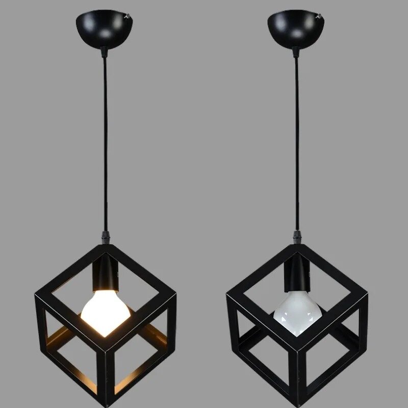 American Retro Creative Personalized Restaurant Single Head Pendant Lamp Nordic Industrial Style Geometric Iron Lighting Fixture