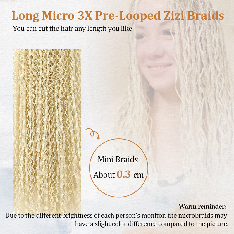 3X Pre-Looped Curly Synthetic Zizi Braids Thin Small Box Braid Crochet Twisted Hair Synthetic Kanekalon Braiding Hair Exten