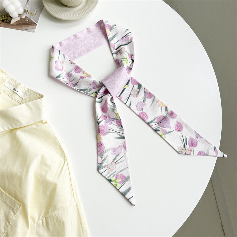 Bufanda de flores para mujer, pañuelo elegante de 125cm x 6cm de largo, a la moda, cinta para el pelo, banda para el pelo, bufanda delgada para mujer