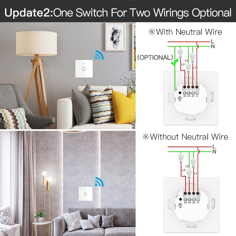 MOES ZigBee Wall Touch Smart Light Switch con neutro/No neutro, nessun condensatore necessario Smart Life/Tuya funziona con Alexa,Google