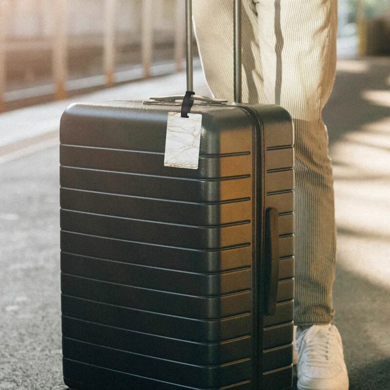 Etiquetas de equipaje de mármol blanco y dorado, accesorios de maleta, etiqueta de equipaje de viaje de PVC, soporte de etiqueta portátil, identificación, nombre, dirección