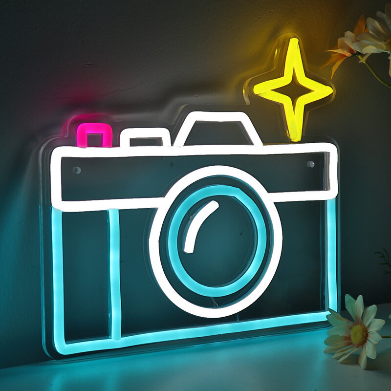 1pc Cool Camera LED Wall Neon Sign USB Power 5V Low Voltage Safe Night Light For Shop Bar Event Pub Decoration 10.08''*9.45''