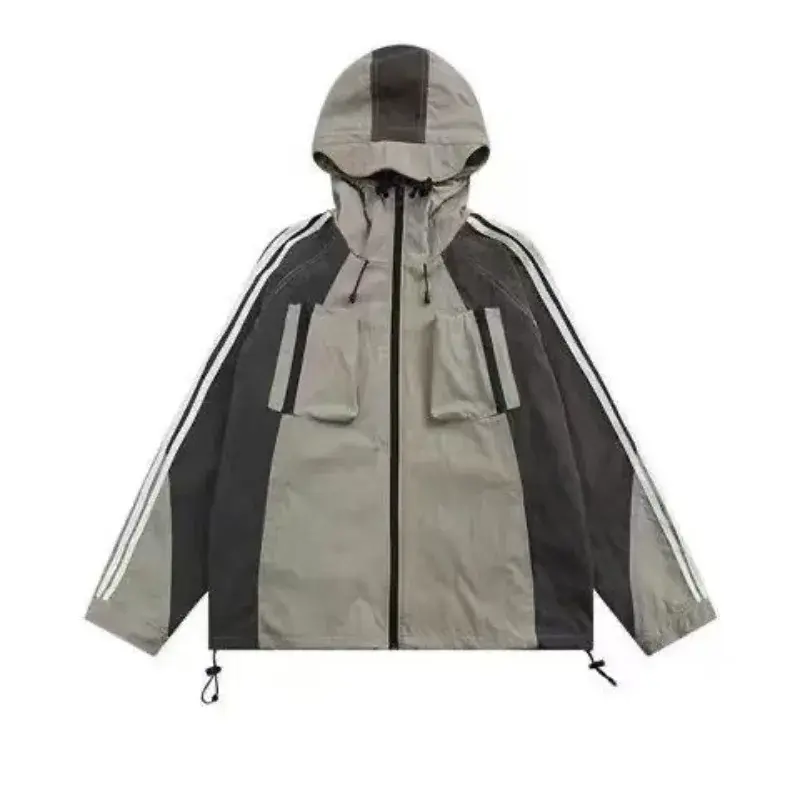 Deeptown 여성용 빈티지 블랙 후드 재킷, Y2k 오버사이즈 바람막이 일본 스타일 테크웨어, 하라주쿠 스트리트 지퍼 트랙 재킷