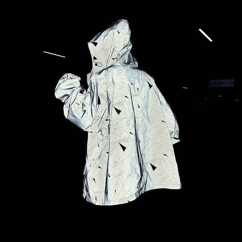 Blusão reflexivo completo para homens e mulheres, jaqueta impermeável, casacos soltos com capuz, hip hop, rua alta, primavera e outono, 2023
