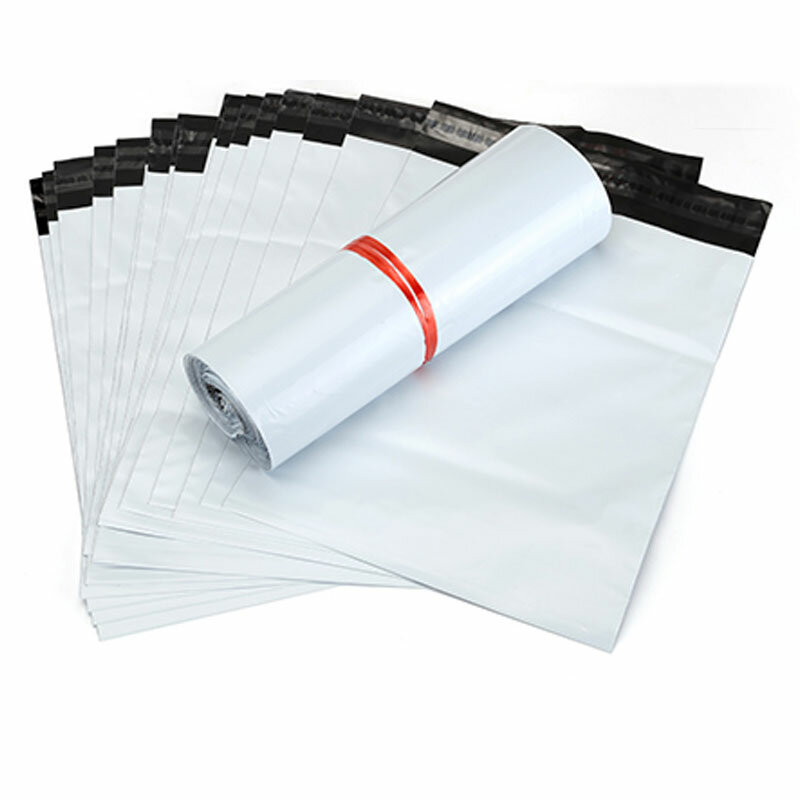 Sobres de polietileno blancos para mensajería, bolsas de almacenamiento de sobres Express con sello autoadhesivo, bolsas de plástico PE para embalaje y correo, 50 unidades