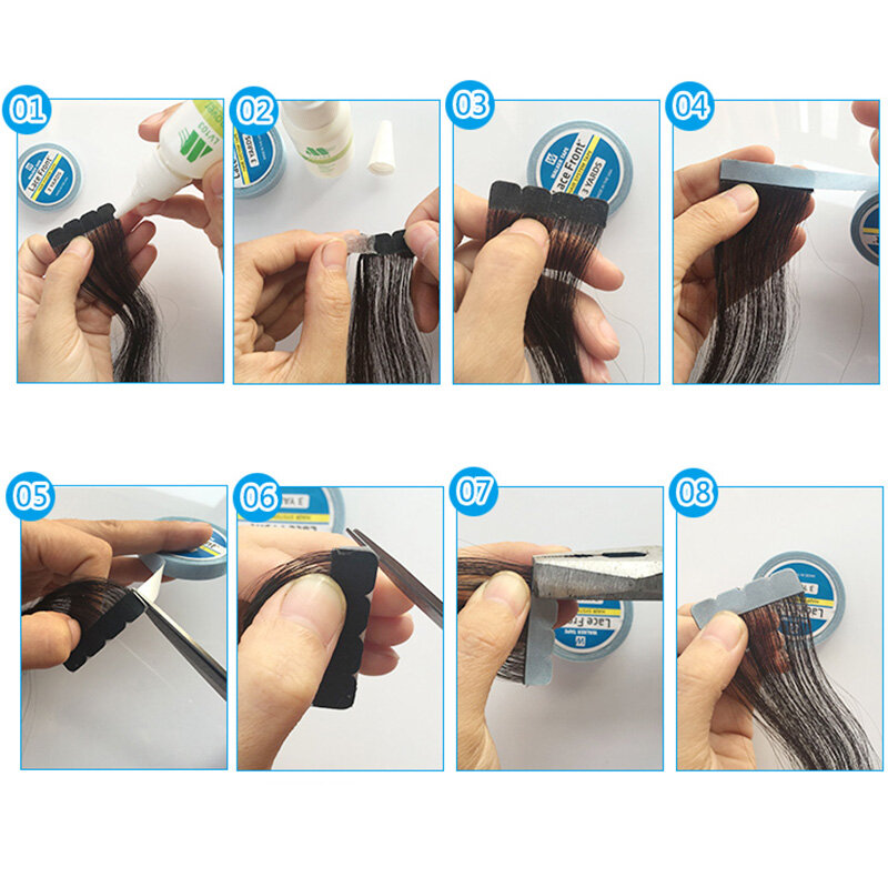 Freeshipping 12 Yards 0.8Cm Hair Extensions Blue Haarsysteem Tape Hair Systemstape Voor Kant Dubbelzijdig Pruik Tape Lijm