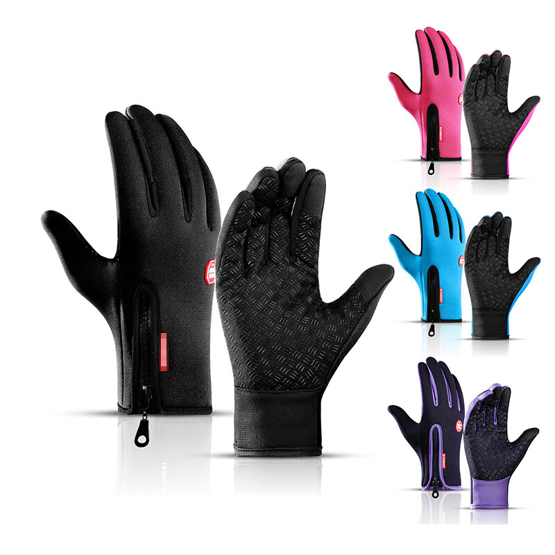 Hot Sale Winter Gloves For Men Touchscreen Windproof Cycling Cold Glove Warm Non-Slip Outdoor Driving Zipper Womens Sport Gloves