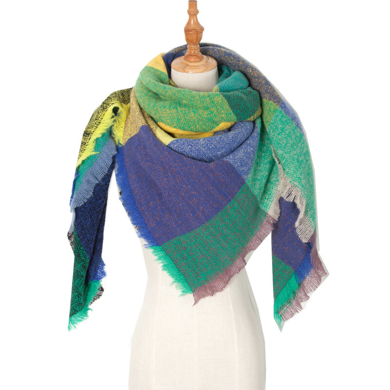 Женский зимний шарф, треугольный вязаный шарф, повседневная женская клетчатая шаль из пашмины, женский шарф, шарфы