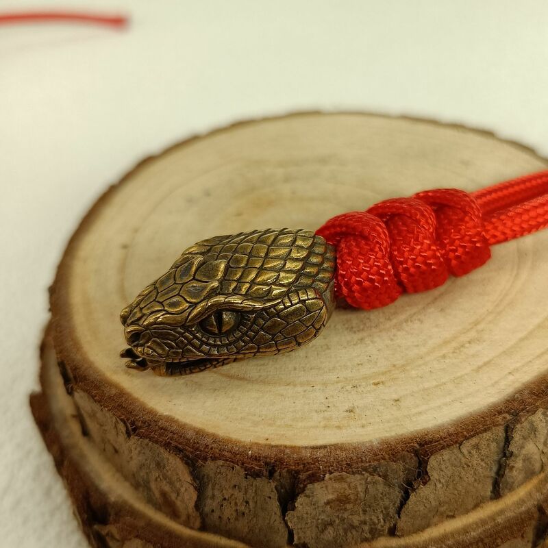 1PC Snake Head Retro Brass Copper Paracord Beads Knife Beads Lanyard Pendants Parachute Cord Pendants Beads EDC Tool