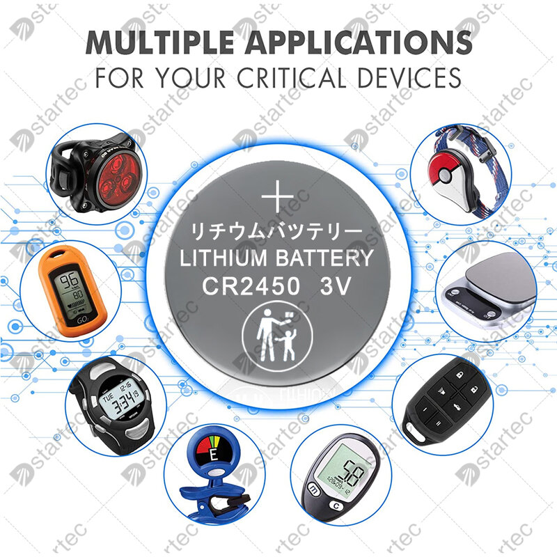 Eunicell 시계 버튼 배터리, 리튬 코인 셀 배터리, CR2450, 5029LC, LM2450, DL2450, ECR2450, BR2450, CR 2450, 3V, 600mAh