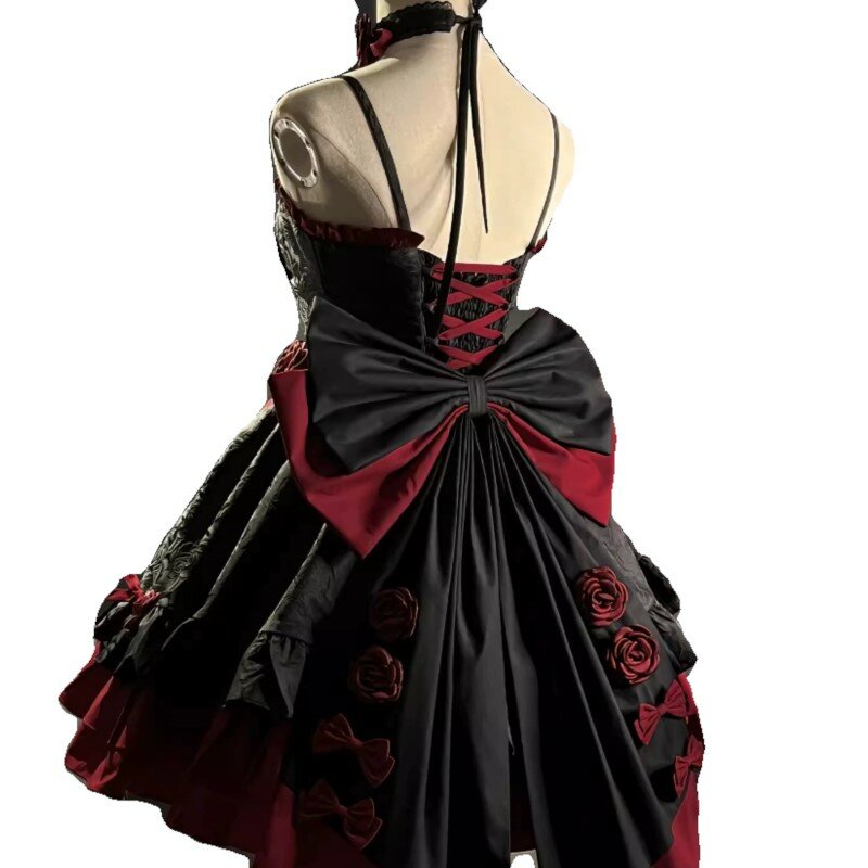 فستان رقيق للصناعات الثقيلة ، أسود وأحمر ، رومانسي