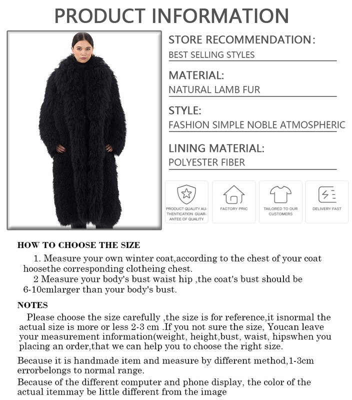 Abrigo de piel de oveja de Mongolia Real para mujer, chaqueta mullida, chaquetas largas de piel de cordero Natural, prendas de vestir exteriores de lujo para invierno