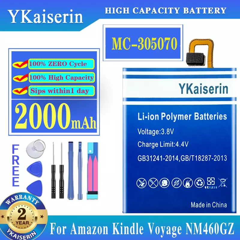Batería de MC-305070 de 2000mAh para AMAZON Kindle Voyage, NM460GZ, 58-000056, MC-305070, S13-R2
