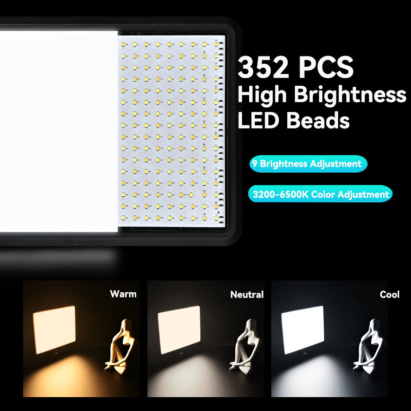 Lumière vidéo LED à intensité variable pour la photographie, éclairage continu, support de trépied réglable, lumière de remplissage portable pour la prise de vue en studio photo