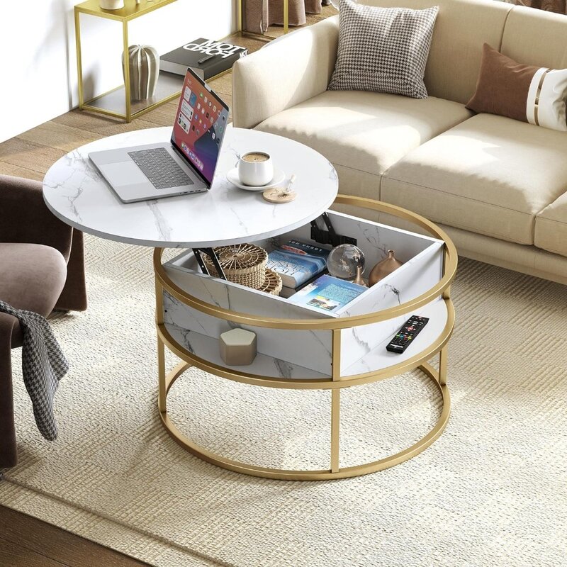 Round Lift Top Coffee Table, Coffee Tables for Living Room with Hidden Storage Compartment, Modern Coffee Table with Storage