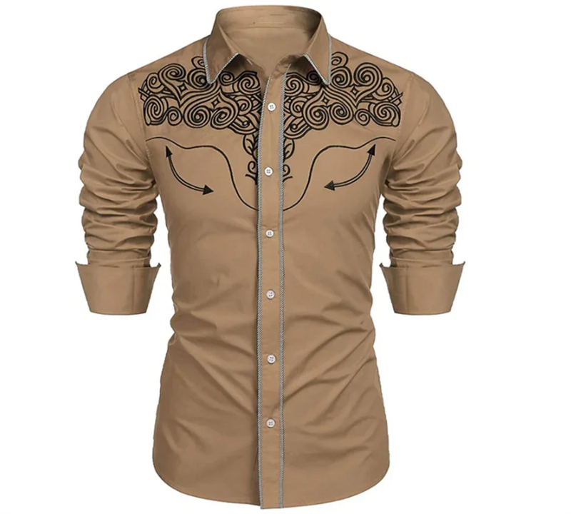 2023 Этническая рубашка в этническом стиле с длинным рукавом и воротником на пуговицах