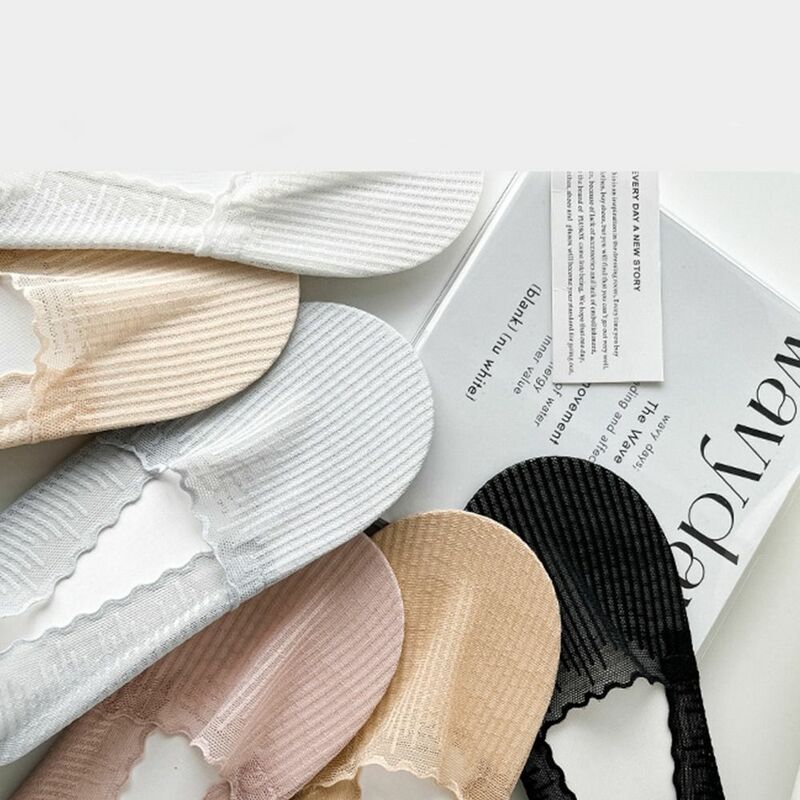 Meias invisíveis de silicone para mulheres antiderrapantes, cor sólida, meias de tornozelo, meias femininas macias de renda de algodão, verão