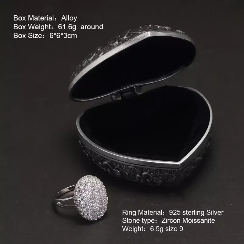 Fede nuziale di fidanzamento Bella in argento Sterling 925 con scollo a cuore e scatola in metallo a forma di cuore