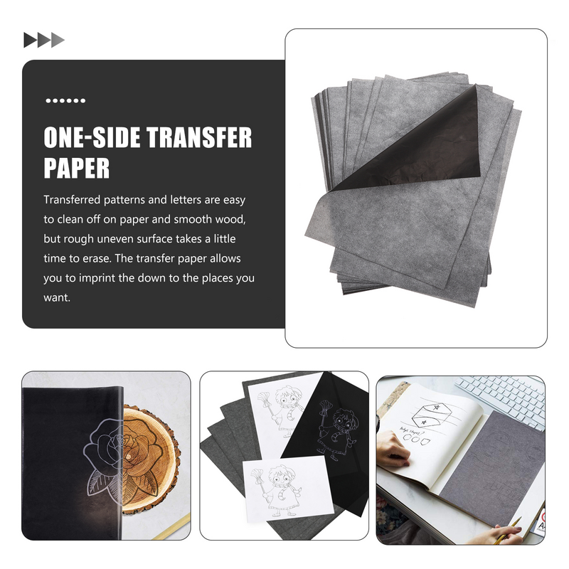 Toile de copie de carbone de transfert de 2,4, papier de sable de carbone, balayage d'un côté, dessin noir, bureau