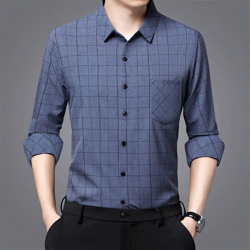 Elegant Fashion Harajuku Slim Fit Male Clothes Loose Casual Sport All Match Men's Top Lattice Color Blocking Long Sleeve Blusa
