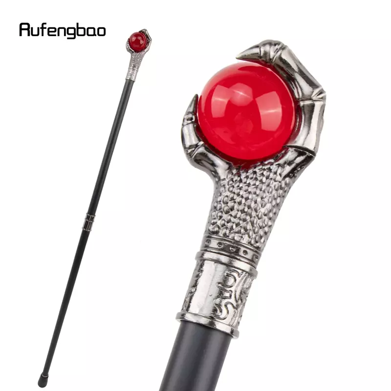 Bola de vidro vermelho garra de dragão, Bastão de prata, Bastão decorativo de moda, Botão de bengala cosplay Crochet, 93cm