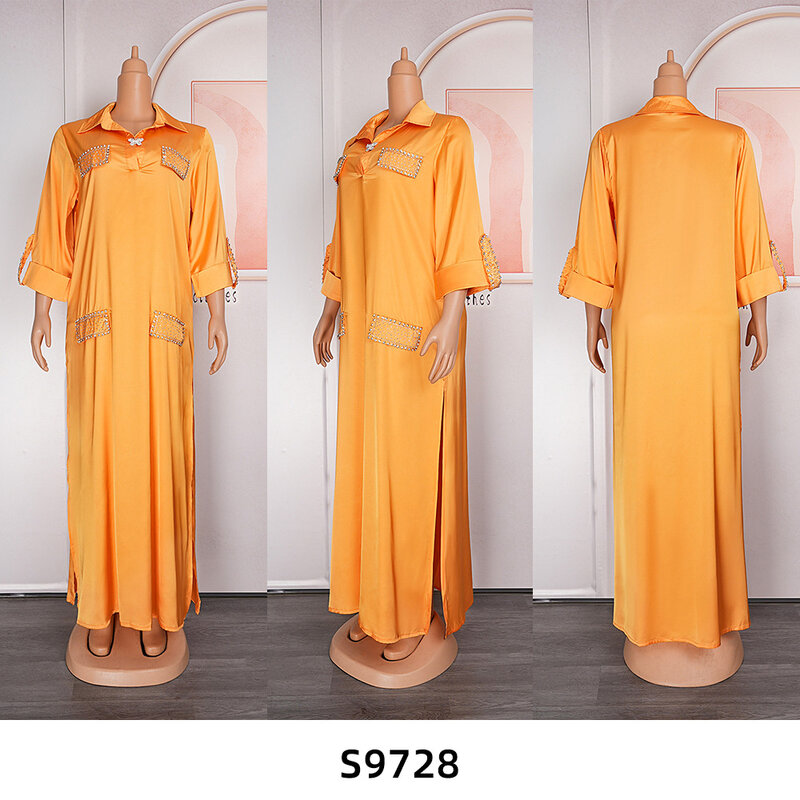 Vestido suelto de satén sedoso brillante para mujer africana, vestido de talla grande con broche de mariposa, nuevo, S9728