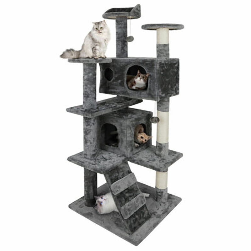 고양이 나무 타워, 튼튼한 활동 센터, 대형 플레잉 하우스 콘도, 휴식용, 55 인치