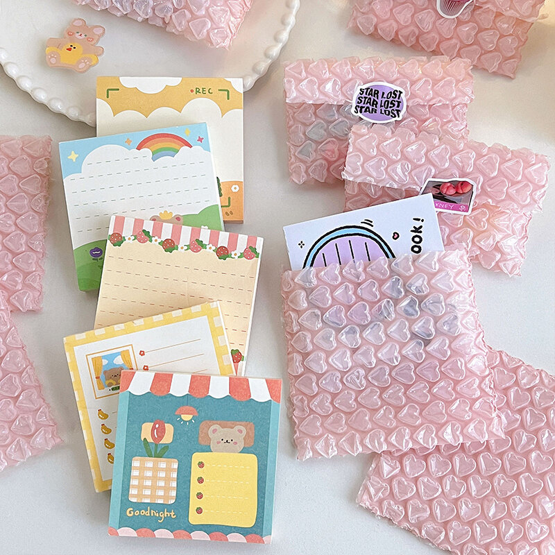 Pink Heart Bubble Wrap Bags, Envio de pacotes, Saco de armazenamento de papelaria doce, Envelope de embalagem do pacote, Frete, 10Pcs