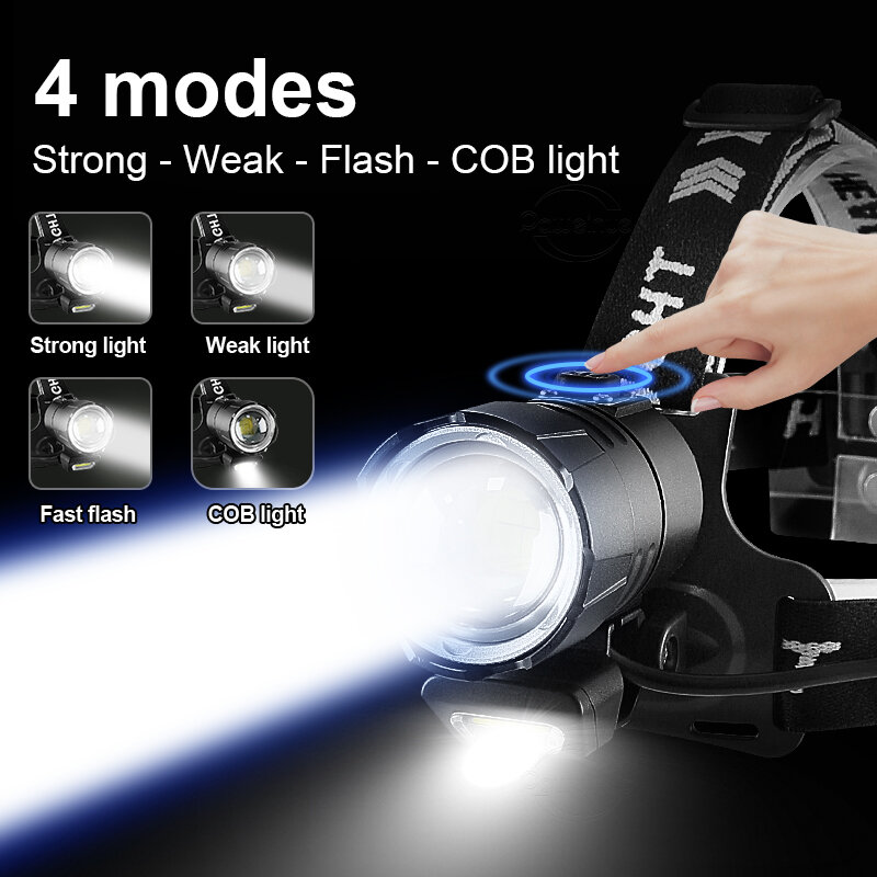 Aggiornamento XHP360 potente torcia faro COB torcia frontale ricaricabile ad alta potenza lampada frontale a LED 18650 lanterna da campeggio