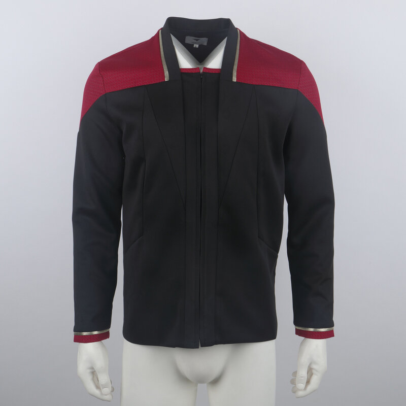 Fantasias cosplay de uniformes de nave estelar, vestido vermelho para capitão 3, jaqueta almirante, camisas e suporte, Halloween e festa