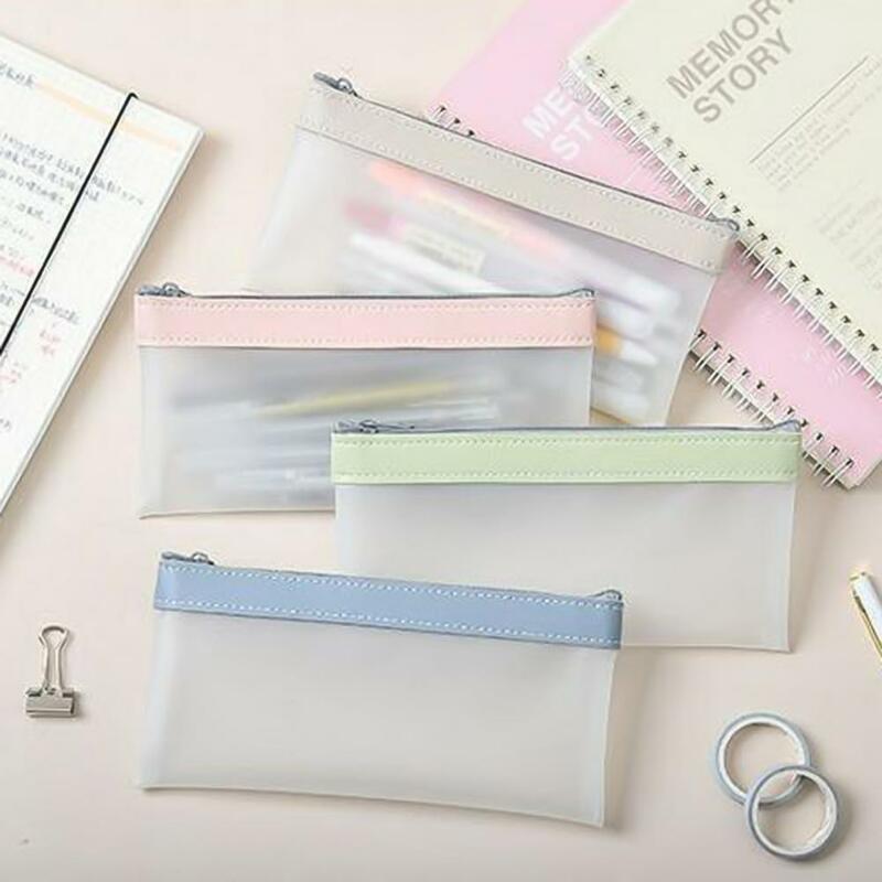 Bolsa de papelería a la moda, resistente al agua, Flexible, 4 colores, suave, con cremallera, para lápices