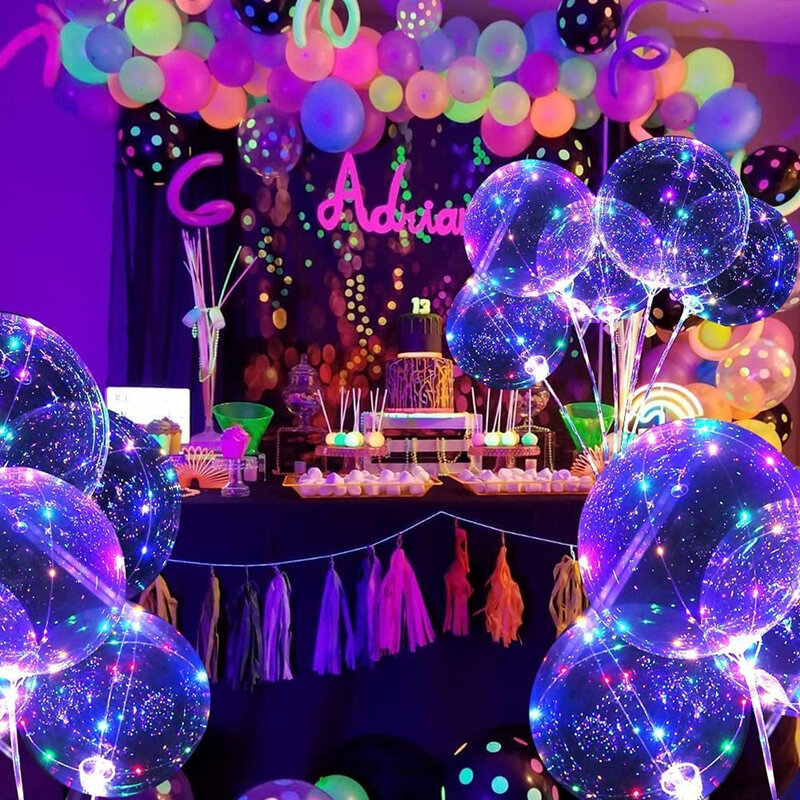 Balon Bobo Bercahaya Balon Helium Tiup Bening Led dengan Stik Dekorasi Pesta Ulang Tahun Pernikahan Mainan Lampu Anak-anak
