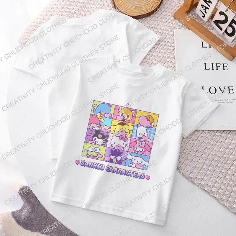 Детская футболка Kuromis с изображением Hello Kittys Y2K, одежда Kawaii, аниме, забавные мультяшные Детские футболки для мальчиков и девочек, модные повседневные топы