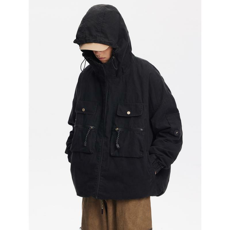 Chaqueta con capucha para hombre, abrigo holgado con bolsillos grandes, estilo informal, ideal para exteriores, ideal para primavera y otoño, 2024