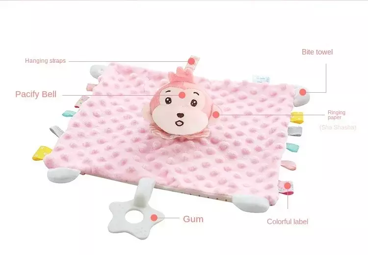 Personalized Name Babies Security Blanket Soft Minky Dot Baby Snuggle Toy Animal Custom Baby Blanket for Infant Toddler