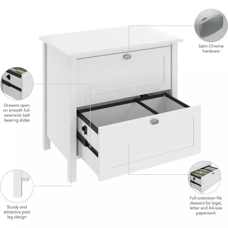 Broadview-2 Drawer Lateral File Cabinet, armazenamento branco puro para casa e escritório, Workspace Freight Free Arquivamento Armários