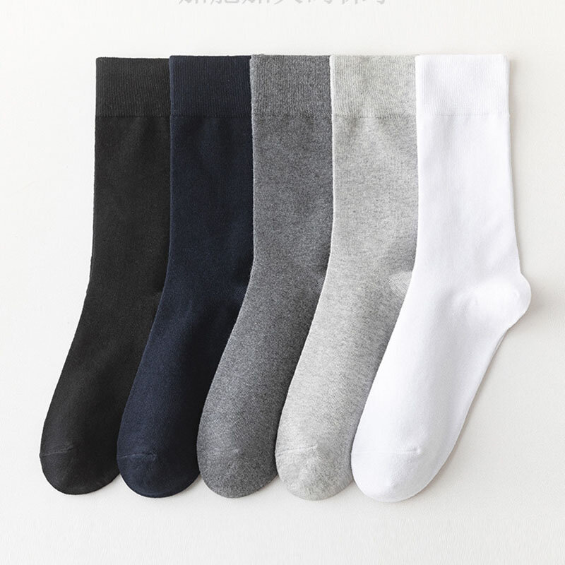 5 Pairs Oversized Men Solid Color Business Socks Breathable Wear Resistant Deodorant Comfortable Mid Tube Meias EUR 44-50