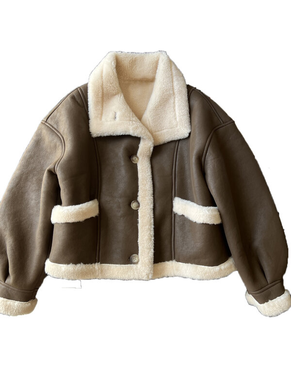 Manteau en fourrure de laine d'agneau, version ample, mode décontractée, automne 2024, nouveau, 1104