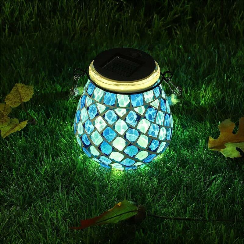 Linterna Solar de mosaico para exteriores, luces solares colgantes, lámpara de mesa impermeable, luz nocturna de mosaico para jardín, Patio, fiesta