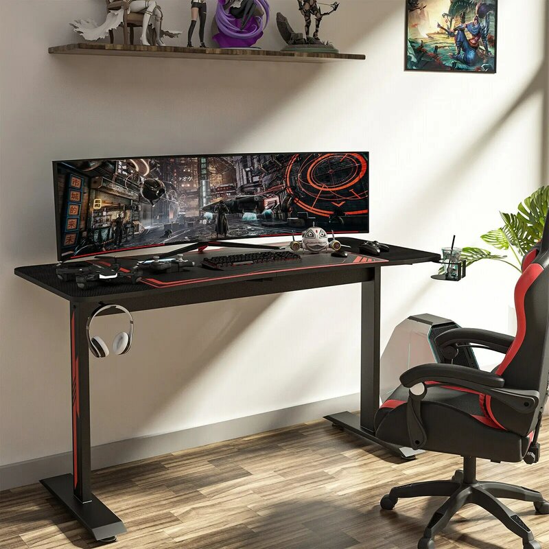 Bureaux de jeu en forme de T, bureau à domicile, tables d'ordinateur, PC en fibre de carbone, 55 pouces